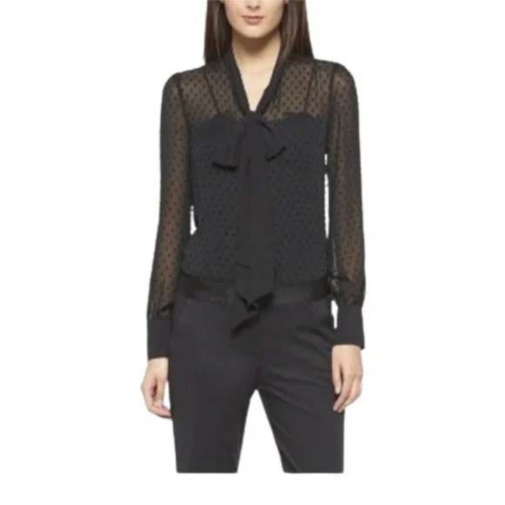 Altuzarra Target Top Womens Small Sheer Black Swiss Dot Neck Tie Bow Blouse